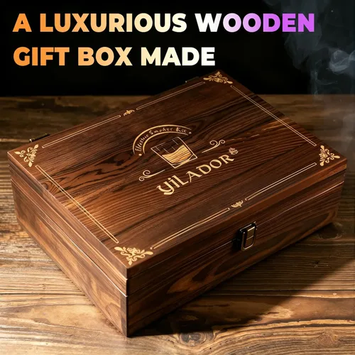 Miniatura 2 de Kit eléctrico para ahumar whisky, lujosa caja de madera, regalos de Navidad sinceros, con 4 chips de madera, antorcha, moldes de hielo, receta, Nogal