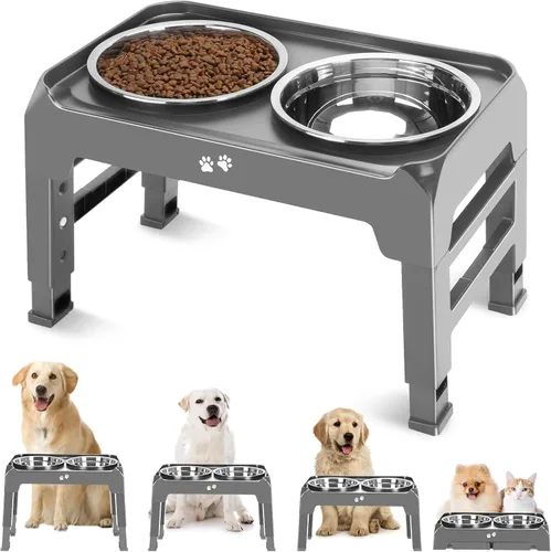 Miniatura 13 de COMESOON - Tazones elevados para perros, soporte elevado de 4 alturas ajustables con 2 tazones gruesos de acero inoxidable de 50 onzas, Negro