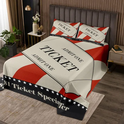 Miniatura 20 de Homewish Theater Cinema Poster Quilt Sets Twin Size,Retro Movie Bedspread Coverlet 2Pcs for Kids Girls Boys Room Decor,Popcorn Quilts Set Movie