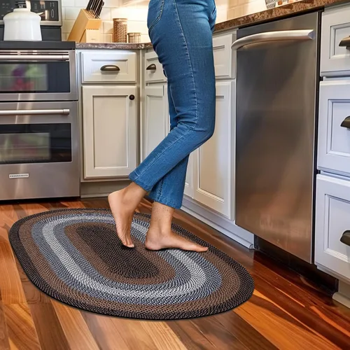 Miniatura 16 de Super Area Rugs - Alfombra trenzada rústica en tonos taupe y gris oscuro, ovalada para puerta/entrada principal, alfombra tejida para exteriores, 2