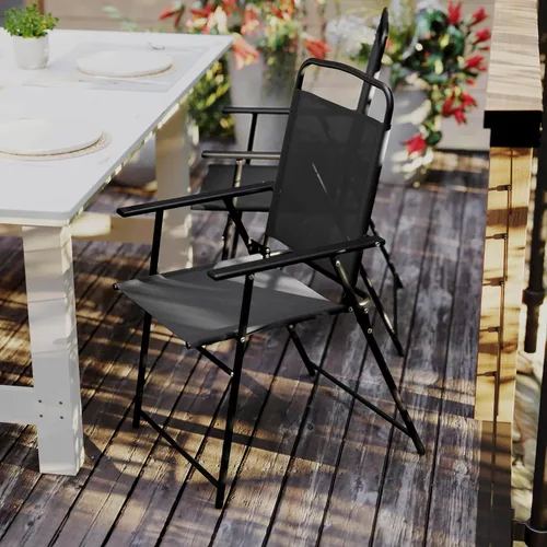 Miniatura 6 de Flash Furniture Mystic - Sillas plegables para patio, sillas de césped de textileno para exteriores con reposabrazos, juego de 2, color negro