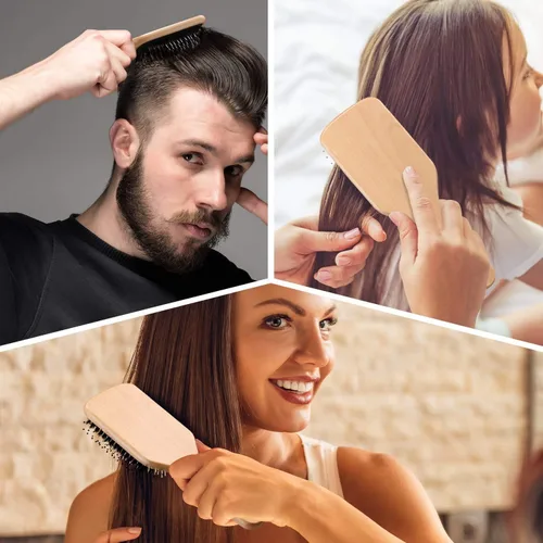Miniatura 5 de Cepillo de pelo, paquete de 2 cepillos de cerdas de jabalí para mujeres, hombres, niños, reducir el encrespamiento, no más enredos, cepillo de viaje