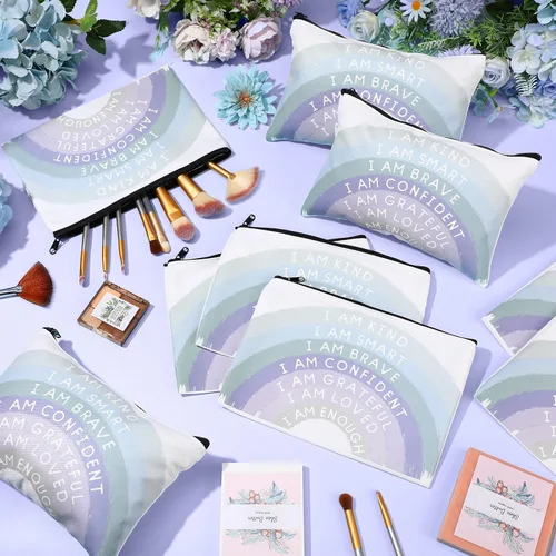 Miniatura 6 de Chunful 10 Piezas Bolsas de Maquillaje de Lona Inspiradoras para Mujeres Regalo de Graduación Bolsas de Cosméticos de Lona Arcoíris a Granel