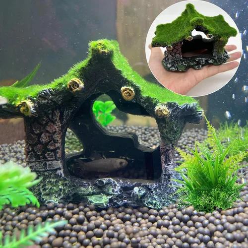 Miniatura 3 de Tfwadmx Decoración de Acuario Casa Refugio de Resina Hueca, Accesorios de Escondite para Pez Betta Ornamento de Cueva para Tanque Refugio para Peces
