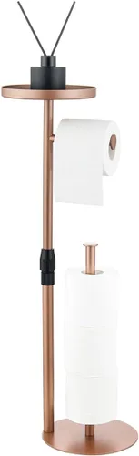 Miniatura 10 de Soporte de papel higiénico para el suelo del baño, altura ajustable y pesado, almacena 4 rollos de reserva, con estante superior de almacenamiento