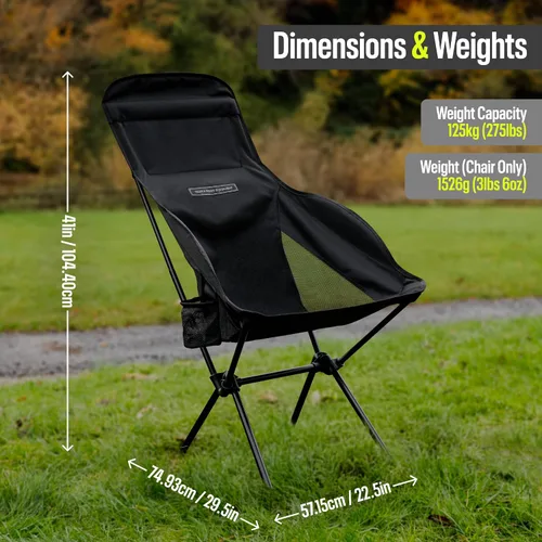 Miniatura 3 de TSE HC100 Silla de campamento, silla plegable ligera de 3.36 libras con soporte para tazas, portátil y fácil de transportar para campamento, playa