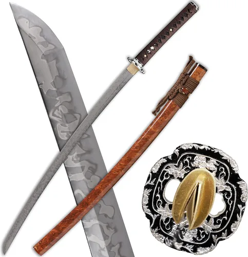 Miniatura 10 de Espada katana forjada a mano, arcilla real, acero templado L6, Hitatsura Hamon () Espada samurai espada de espiga completa