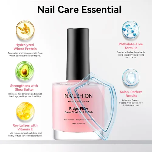 Miniatura 5 de Nail Ridge Filler - Capa base para fortalecer las uñas, relleno de cresta para uñas irregulares dañadas, fórmula de proteína VE, base lisa