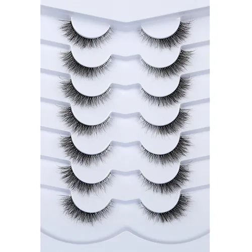 Miniatura 35 de Medias pestañas postizas con banda transparente, finas, estilo ojo de gato, naturales, cortas, pequeñas, acento 3/4, de visón sintético, tiras