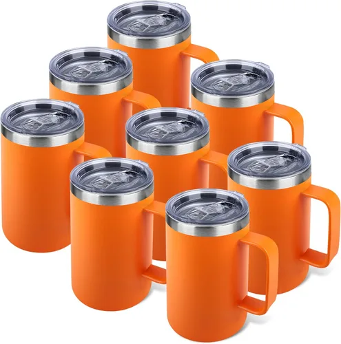 Miniatura 29 de Taza de café aislada de 22 onzas con asa y tapa a prueba de fugas, vaso de viaje de acero inoxidable de doble pared para viajes, oficina, hogar