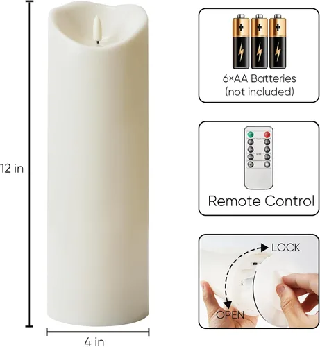 Miniatura 7 de Homemory Velas sin llama impermeables para exteriores de 4 x 12 pulgadas con temporizadores y control remoto, velas que funcionan con pilas, velas