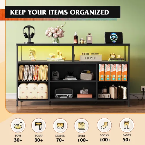 Miniatura 6 de WLIVE Mueble Tocador para TV de 50, 55, 60 pulgadas, Centro de Entretenimiento con Luces LED y Cajones de Tela, Tocador Mueble para TV