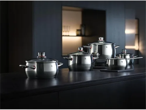 Miniatura 8 de WMF Juego de 4 utensilios de cocina de calidad con orificio de vapor, tapa de vidrio Cromargan de acero inoxidable cepillado, apto para todas