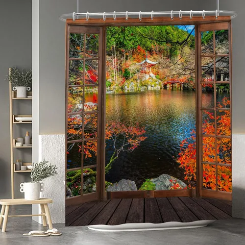 Miniatura 42 de Cortina de ducha de fantasma y gato negro para niños, 36 x 72 pulgadas, espeluznante y bonita, cortina de baño de Halloween con 6 ganchos, cortina