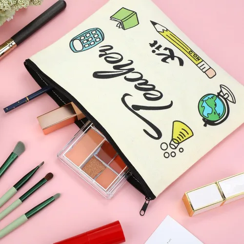 Miniatura 4 de Sureio Juego de 12 piezas de regalo de agradecimiento para profesores, 6 bolsas de cosméticos de maquillaje y 6 llaveros para profesores, regalos