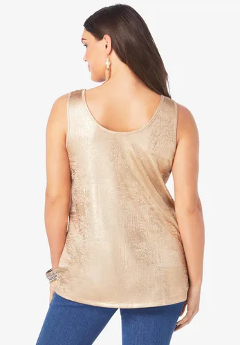 Miniatura 3 de Roaman's Camiseta sin mangas metálica con cuello redondo y talla grande para mujer