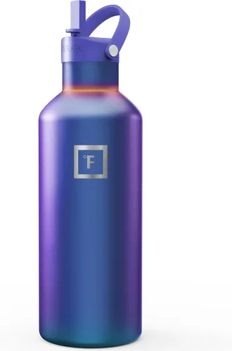 Miniatura 77 de IRON °FLASK Botellas de agua de campamento/senderismo, 3 tapas (estrecha con popote), sin fugas, aisladas al vacío, acero inoxidable de doble pared