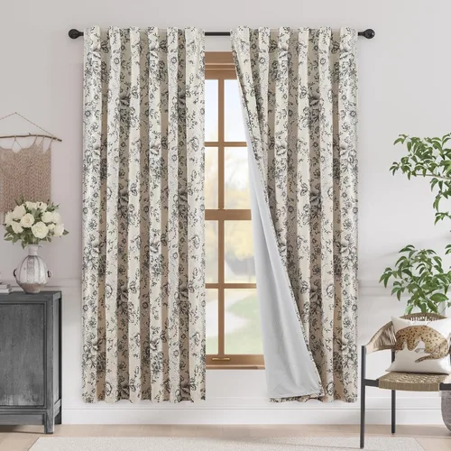 Miniatura 102 de Jinchan Cortinas de Mezcla de Lino con Estampado Floral para Sala de Estar, 84 Pulgadas de Largo, Cortinas con Bolsillo para Varilla y Tab Trasera