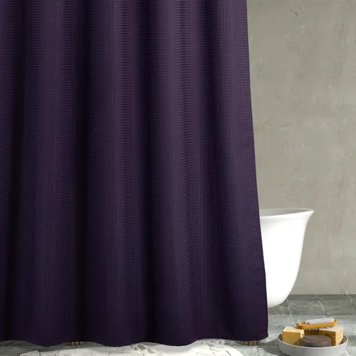 Miniatura 20 de Cortina de ducha negra con tejido de gofre: cortinas de ducha de tela texturizada resistente para baño, repelente al agua, 256 GSM, cortina de baño