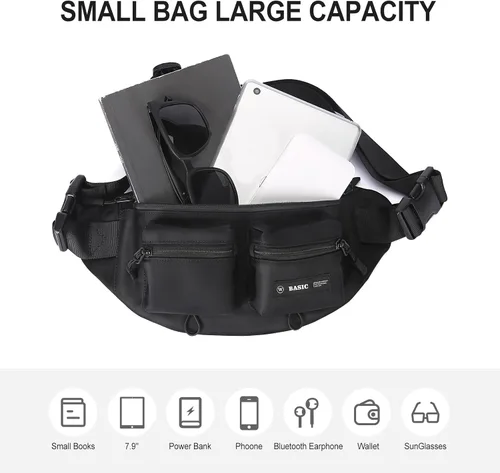 Miniatura 6 de Riñonera para mujeres y hombres, bolsa cruzada con 6 bolsillos con cremallera, correa ajustable, cangureras negras, bolsa para hombres, viajes al