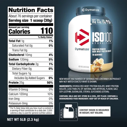 Miniatura 7 de Dymatize Polvo de proteína de suero ISO 100 con 25g de aislado de suero 100% hidrolizado, sabor vainilla, 5 libras, el paquete puede variar