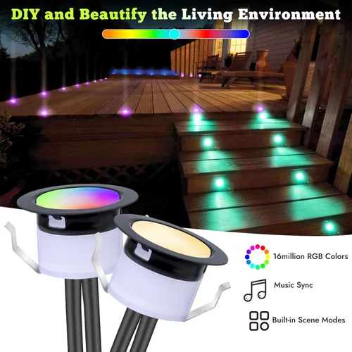 Miniatura 2 de Kit de luces LED para cubierta FVTLED, 10 piezas Φ1.22 WiFi Smart Phone Control de bajo voltaje empotrable RGBW para iluminación de cubierta Rgbw