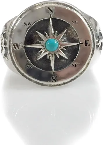Miniatura 2 de Anillo de sello de brújula turquesa natural plata esterlina 925 (14.5), Plata