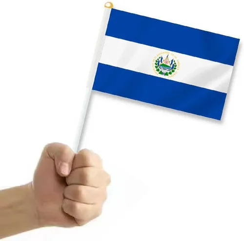 Miniatura 4 de 25 banderas pequeñas de mano de El Salvador, mini pancarta de decoración de mano salvadoreño salvadoreño