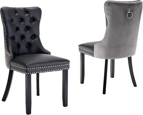 Miniatura 54 de LKTART Juego de 2 sillas de comedor de terciopelo, sillas de comedor copetudas con ribete de anillo de clavo, silla de comedor tapizada con patas