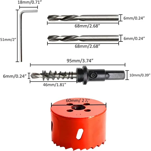 Miniatura 5 de Hordion Herramienta de perforación de sierra bimetálica de sierra de agujero de 2.362 in/2 3/8 pulgadas con broca helicoidal y llave hexagonal L