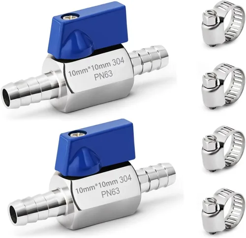 Miniatura 9 de Paquete de 2 mini válvulas de bola de acero inoxidable 304 con púas de identificación de manguera de 1/2 pulgada, kit de abrazaderas para agua