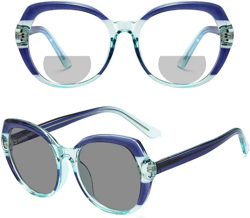 Gafas de lectura bifocales fotocrómicas de transición de gran tamaño para mujeres marco colorido redondo presbípico lectores gafas de sol