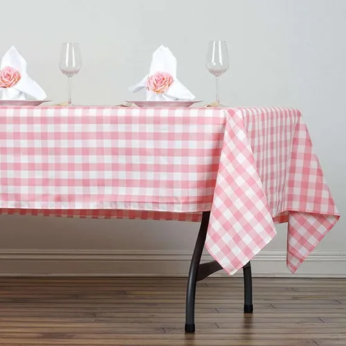Miniatura 2 de Efavormart - Mantel a cuadros rectangular de 60 x 102 pulgadas, cuarzo blanco/rosa Mantel de lino de poliéster a cuadros 2-Rosa