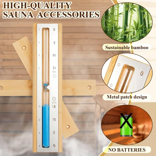 Miniatura 5 de Tellegloww Juego de 2 termómetros de sauna 2 en 1, higrómetro y temporizador de sauna, juego de arena Fahrenheit y Celsius hecho a mano de madera