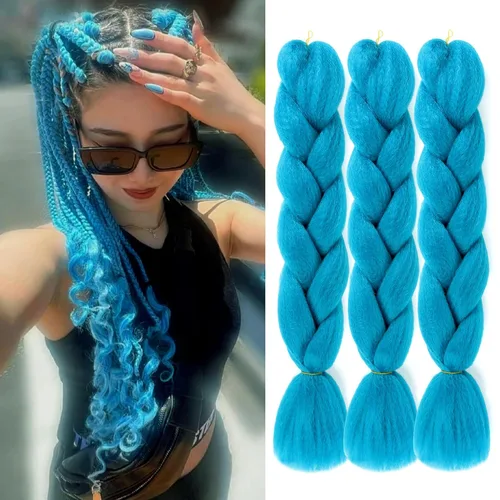 Miniatura 19 de Extensiones de cabello trenzado de color amarillo jumbo, trenzas gigantes para trenzas de caja trenzada, cabello de fibra sintética de alta calidad