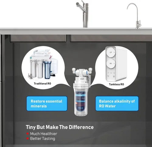 Miniatura 2 de Frizzlife Filtro de agua alcalino TD-9 para debajo del fregadero, filtro de poste de giro rápido para sistema de ósmosis inversa RO, reduce