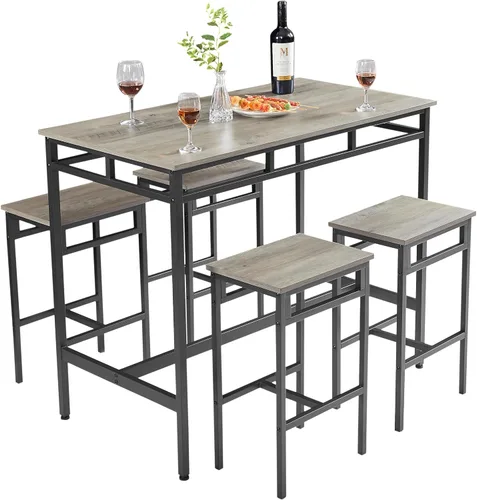 Miniatura 5 de Juego de comedor de 5 piezas, mesa de comedor con 4 taburetes, mesa de desayuno de cocina para el hogar, juego de mesa de bar, mesa de bar con 4