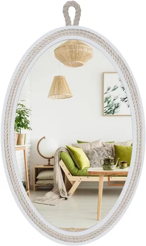 Miniatura 9 de Espejo decorativo pequeño de 11.4 pulgadas, espejo colgante redondo para pared, espejo de cuerda náutica para baño, oficina, sala de estar, todas