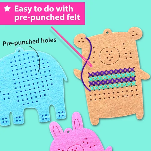 Miniatura 4 de KRAFUN Kits de Punto de Cruz para Niños Principiantes, 4 Llaveros de Punto de Cruz Artes y Manualidades con Animales, Unicornio, Kit de Bordado
