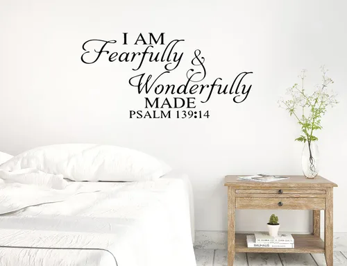 46 x 24 pulgadas, texto en inglés "I Am Fearfully and Wonderfully Made Salmo 139:14, Biblia cristiana, versículo bíblico, calcomanía de pared, mural