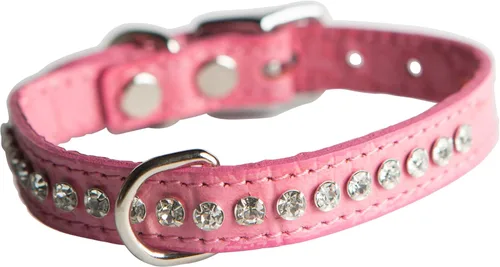 Miniatura 7 de Collar de perro de cuero y cristales de OmniPet Signature, cuero de grano de violeta africana de avestruz, se ajusta a un tamaño de cuello de 6"-8