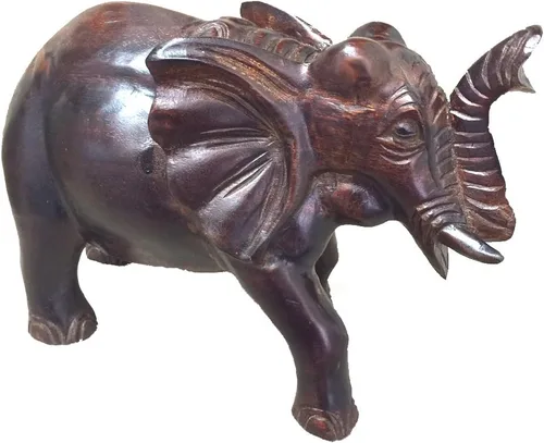 D-Art - Estatua de elefante africano en madera maciza de teca (12 pulgadas de ancho x 5 pulgadas de profundidad x 9 alto)