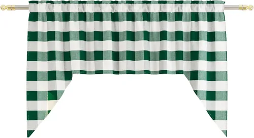 Miniatura 36 de Cenefas de cortina para ventana de 16 pulgadas de largo, 2 paneles de cuadros búfalo, cortinas pequeñas con bolsillo para barra, estilo clásico