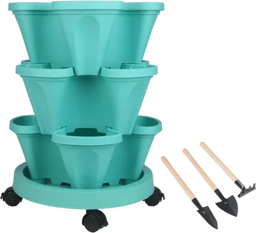Miniatura 30 de Macetas apilables de polipropileno DUNCHATY, de 5 niveles, verde pino, para interior/exterior, 29" de altura x 13.6" de diámetro 2-1 Paquete