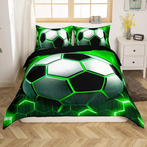 Miniatura 14 de Erosebridal Sports Duvet Cover Football Patchwork Bedding Sets, Geometric Ball Pattern Bed Cover Rugby Game Bed Set Twin