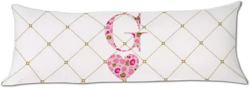 Miniatura 6 de Funda de almohada corporal con monograma del alfabeto y corazón, estampado de leopardo rosa, letra H, almohadas para dormir, funda de almohada larga