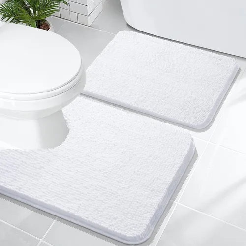 Miniatura 44 de OLANLY Juego de alfombras de baño de 2 piezas, alfombras de baño de chenilla suave y absorbente y alfombra de contorno en forma de U para inodoro