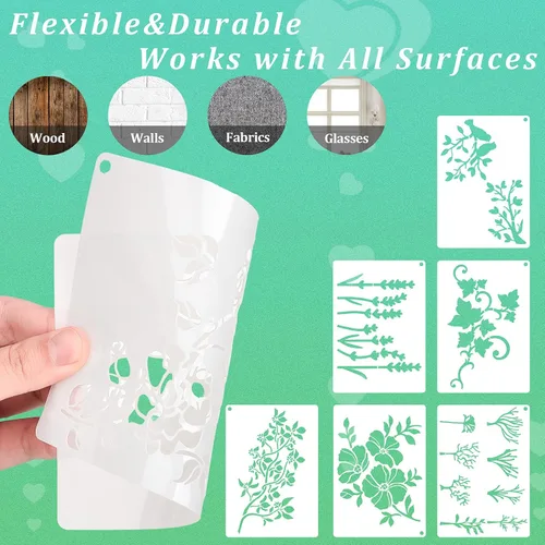 Miniatura 3 de 16 plantillas de flores silvestres para pintar de 4.3 x 6.3 pulgadas, plantilla reutilizable para bricolaje, plantillas de pintura de flores