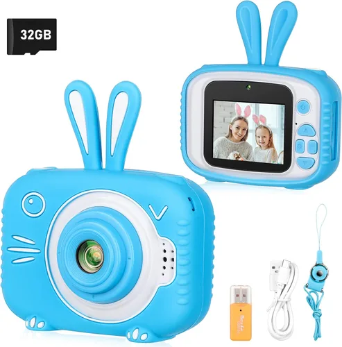 Cámara infantil para niñas y niños de 3 a 12 años de edad, cámara selfie para niños, juguetes para bebés, conejito, cámara de video digital HD 1080P
