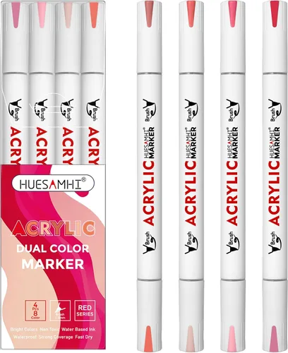 Miniatura 7 de Acrylic Paint Markers, 24 Pack Dual Tip Brush Pens - 48 Colors Double Ended Permanent Markers for Rock Painting, Ceramic, Glass, Wood, Canvas & Art